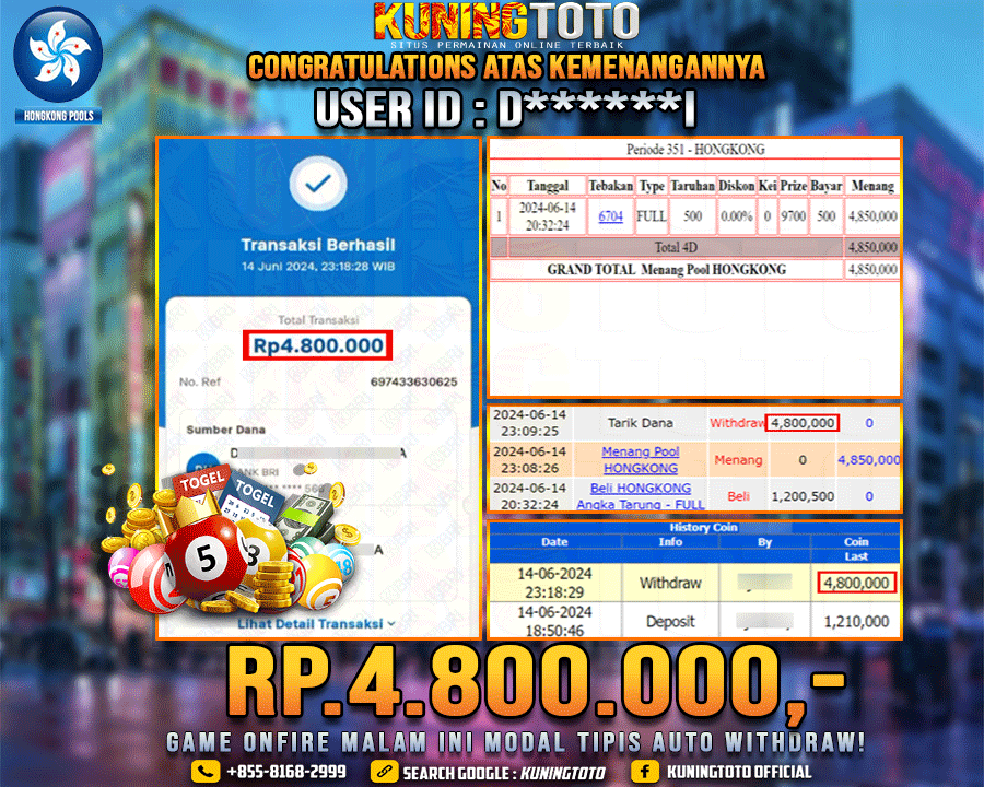 Bukti JP Togel KUNING TOTO 14 June 2024 Hongkong 4D