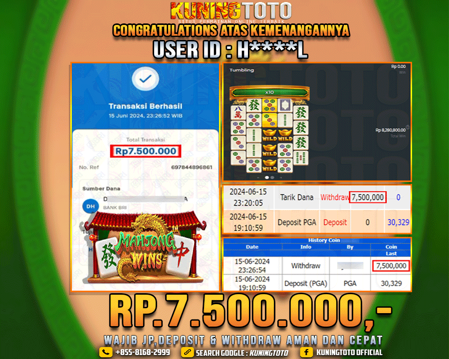 Bukti JP Slot Kuning toto 15 June 2024 Mahjong wins