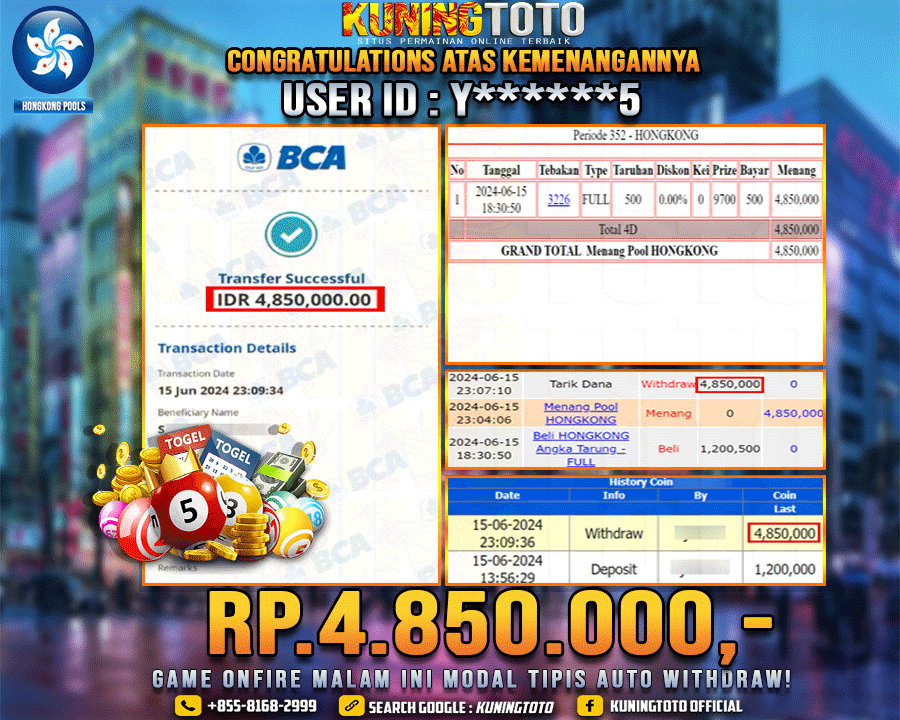 Bukti JP Togel KUNING TOTO 15 June 2024 Hongkong 4D