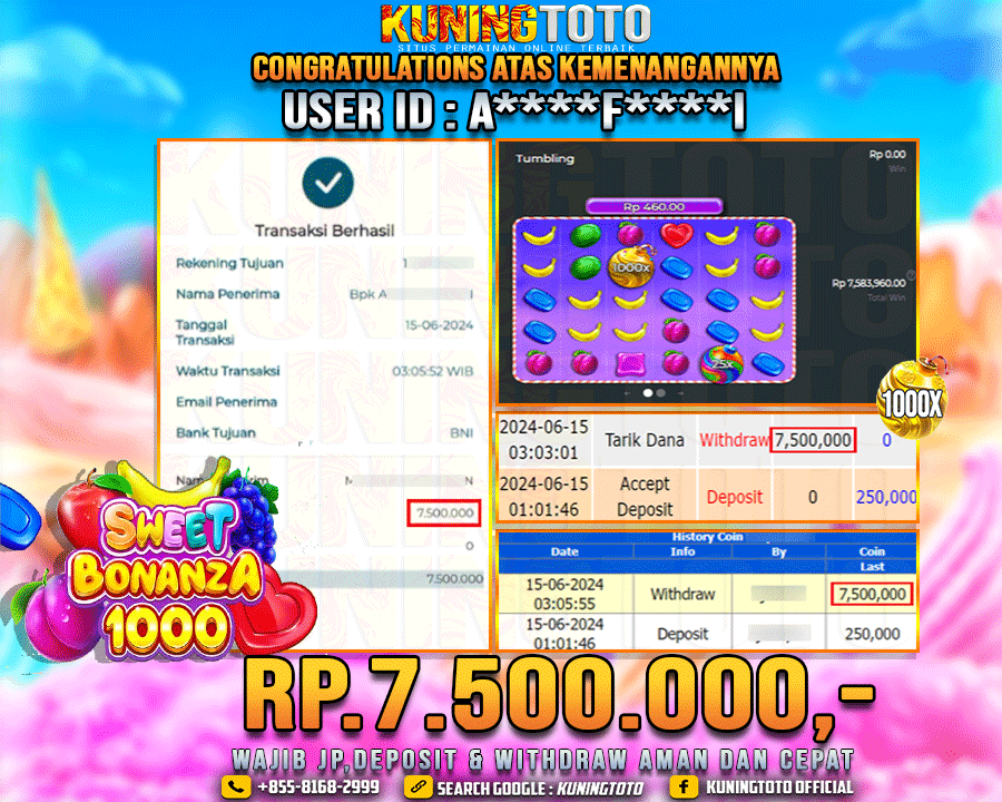 Bukti JP Slot Kuning toto 15 June 2024 Sweet Bonanza 1000