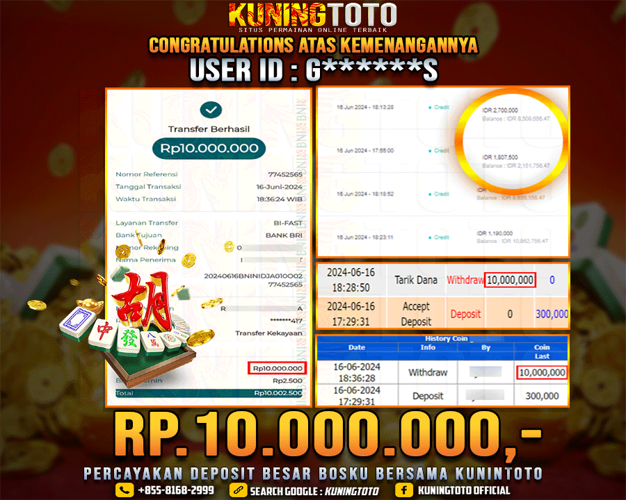 Bukti JP Slot Kuning toto 16 June 2024 Mahjong ways 1