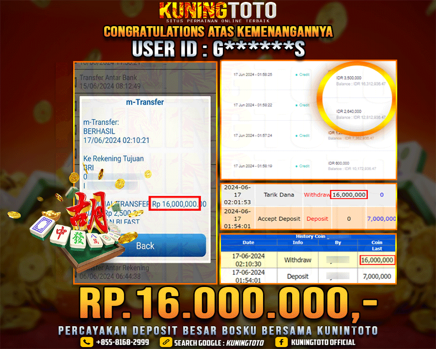 Bukti JP Slot Kuning toto 17 June 2024 Mahjong ways 1