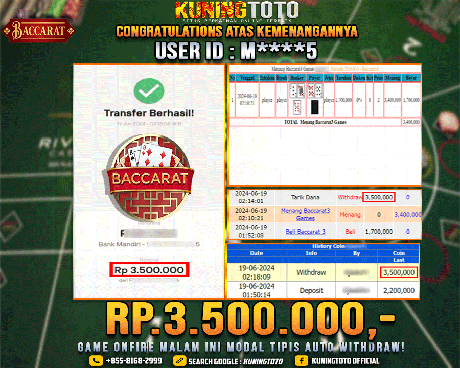 Bukti JP Live casino Kuning toto 19 June 2024 Baccarat