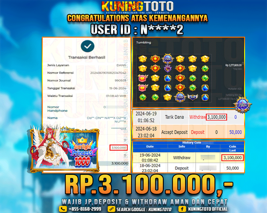 Bukti JP Slot Kuning toto 19 June 2024 Starlight Princess x1000