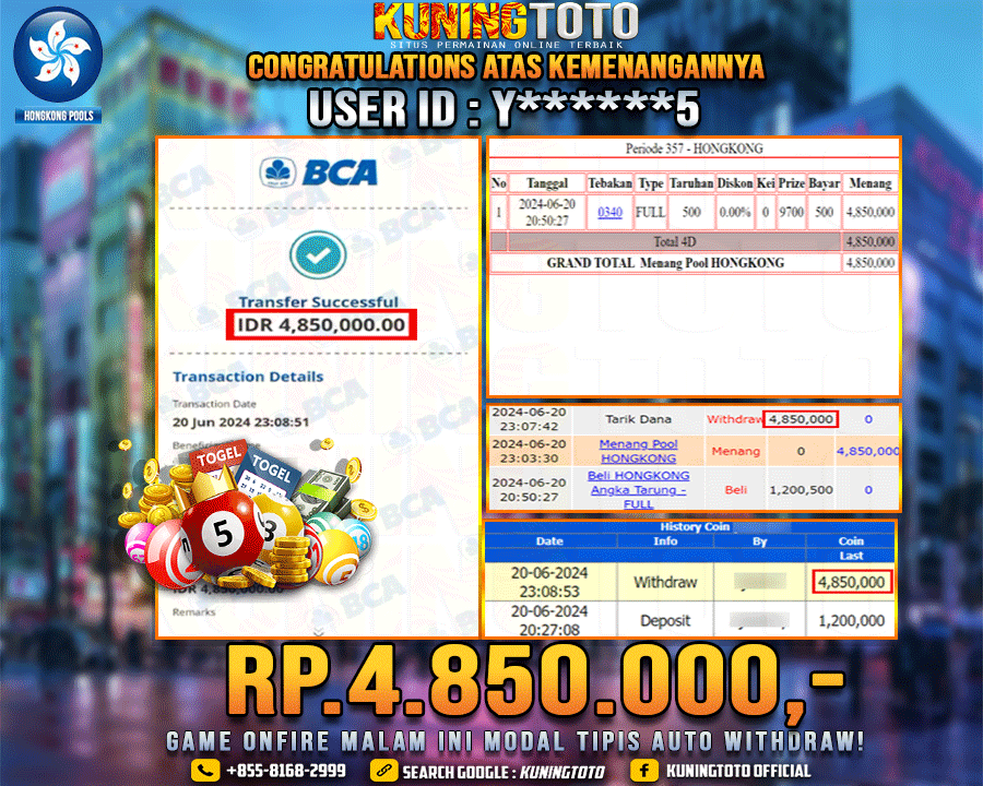 Bukti JP Togel KUNING TOTO 20 June 2024 Hongkong 4D