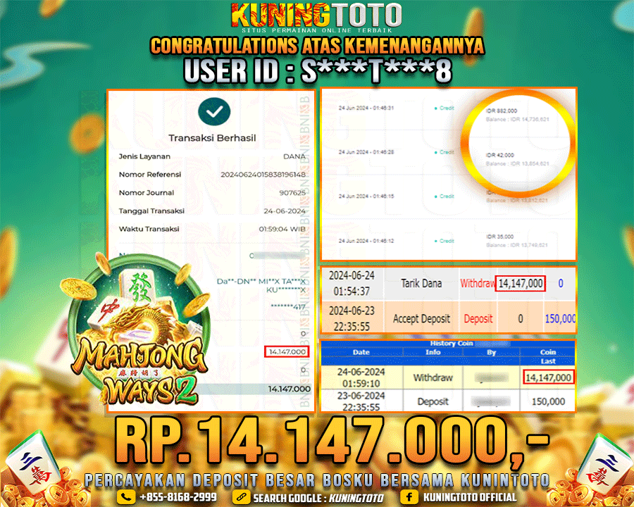 Bukti JP Slot Kuning toto 24 June 2024 Mahjong ways 2