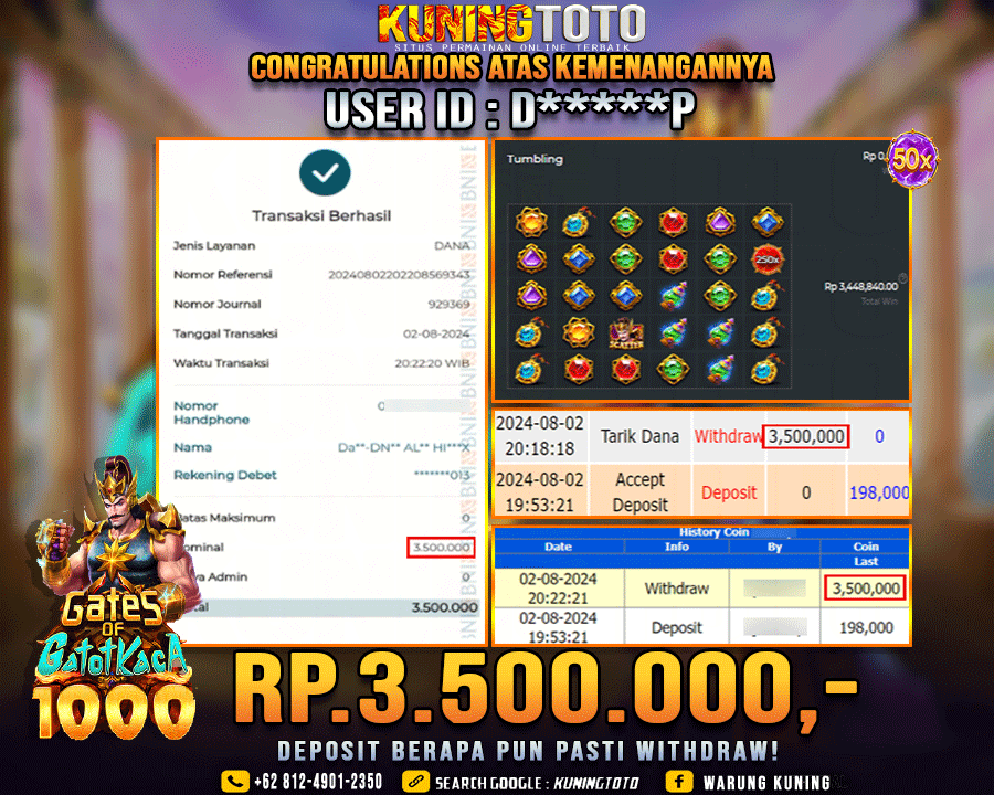 Bukti JP Slot Kuning toto 02 August 2024 Gate of Gatotkaca x1000