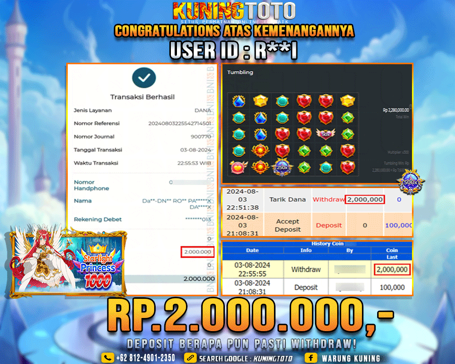 Bukti JP Slot Kuning toto 03 August 2024 Starlight Princess x1000