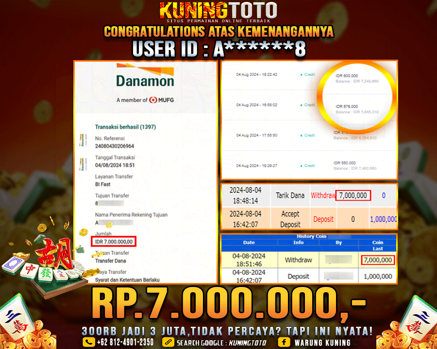 Bukti JP Slot Kuning toto 04 August 2024 Mahjong ways 1