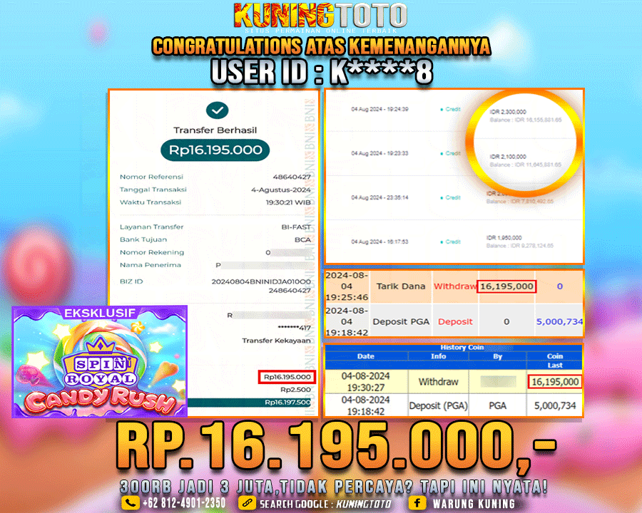 Bukti JP Slot Kuning toto 04 August 2024 Royal Spin Candy Rush