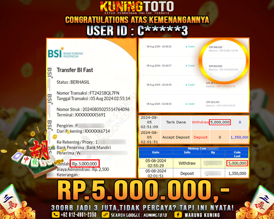 Bukti JP Slot Kuning toto 05 August 2024 Mahjong ways 1