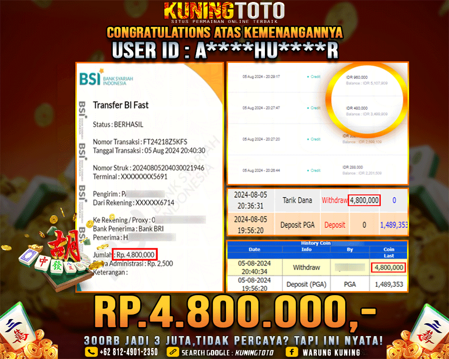 Bukti JP Slot Kuning toto 05 August 2024 Mahjong ways 1