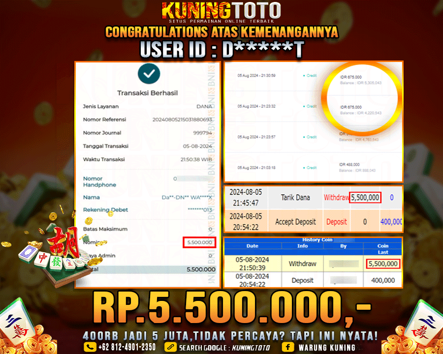 Bukti JP Slot Kuning toto 05 August 2024 Mahjong ways 1