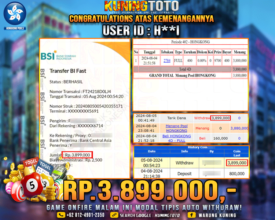 Bukti JP Togel KUNING TOTO 05 August 2024 Hongkong 4D