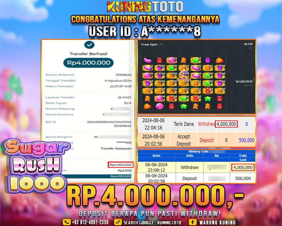 Bukti JP Slot Kuning toto 06 Agustus 2024 Sugar rush 1000