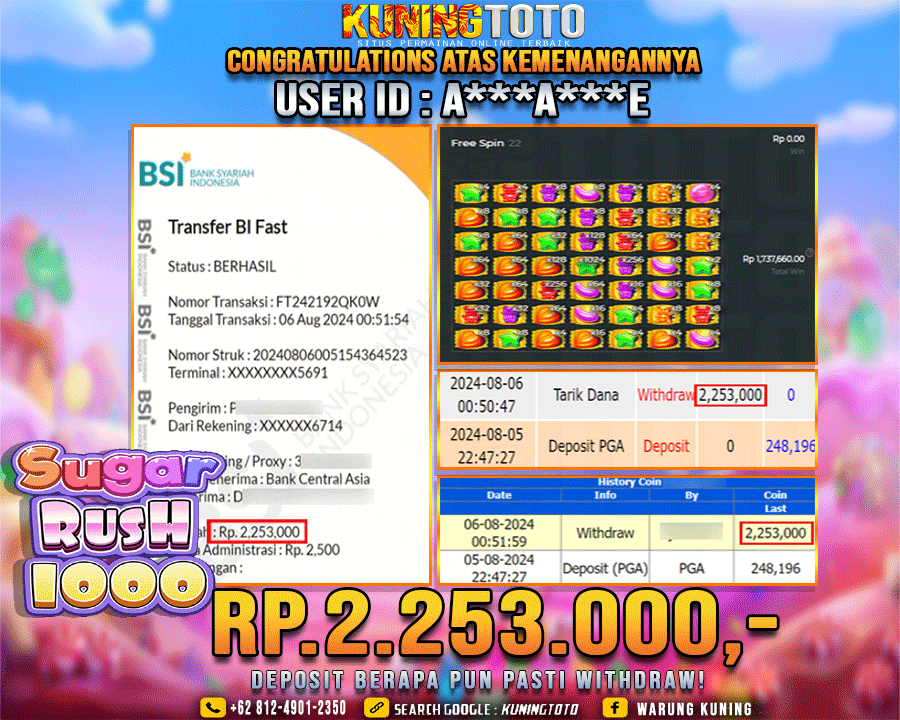 Bukti JP Slot Kuning toto 06 Agustus 2024 Sugar rush 1000