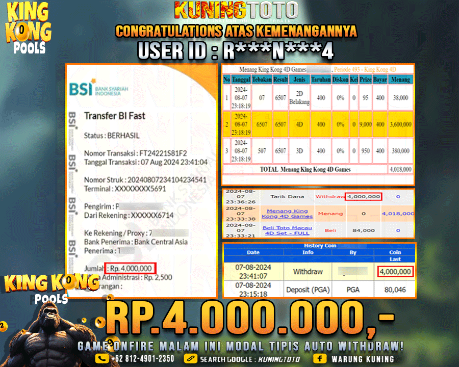 Bukti JP Togel KUNING TOTO 07 August 2024 KingKong Pools