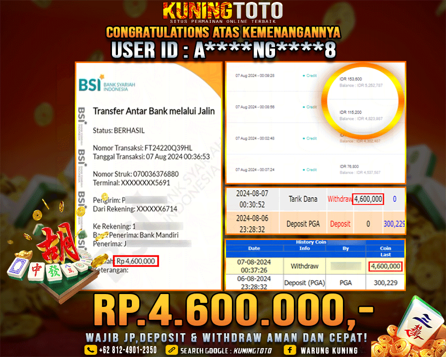 Bukti JP Slot Kuning toto 07 August 2024 Mahjong ways 1