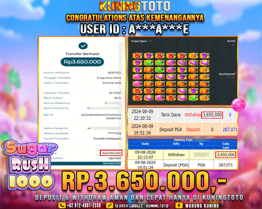 Bukti JP Slot Kuning toto 09 Agustus 2024 Sugar rush 1000