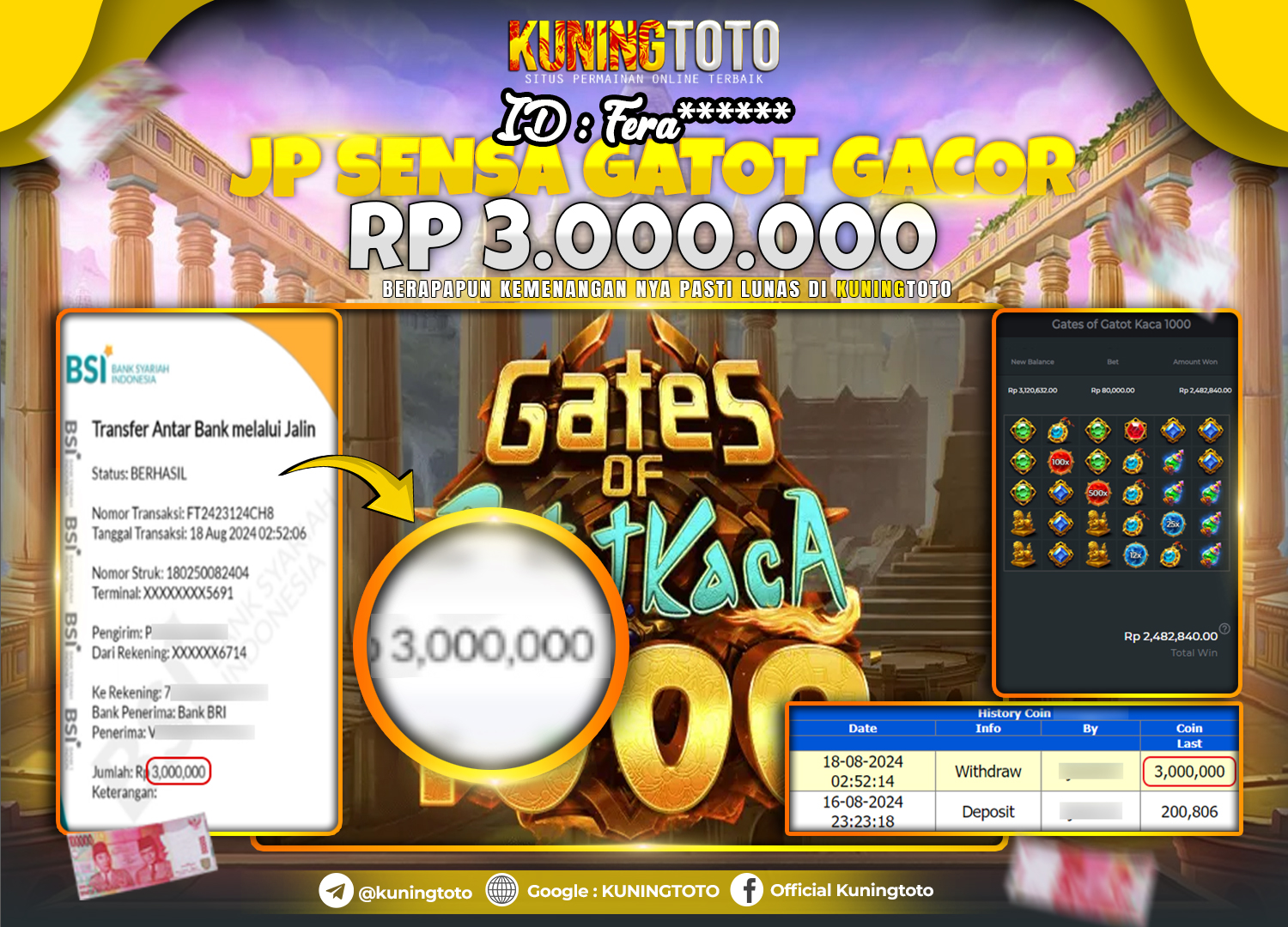 Bukti JP Slot Kuning toto 18 August 2024 Gates Of Gatot Kaca 1000