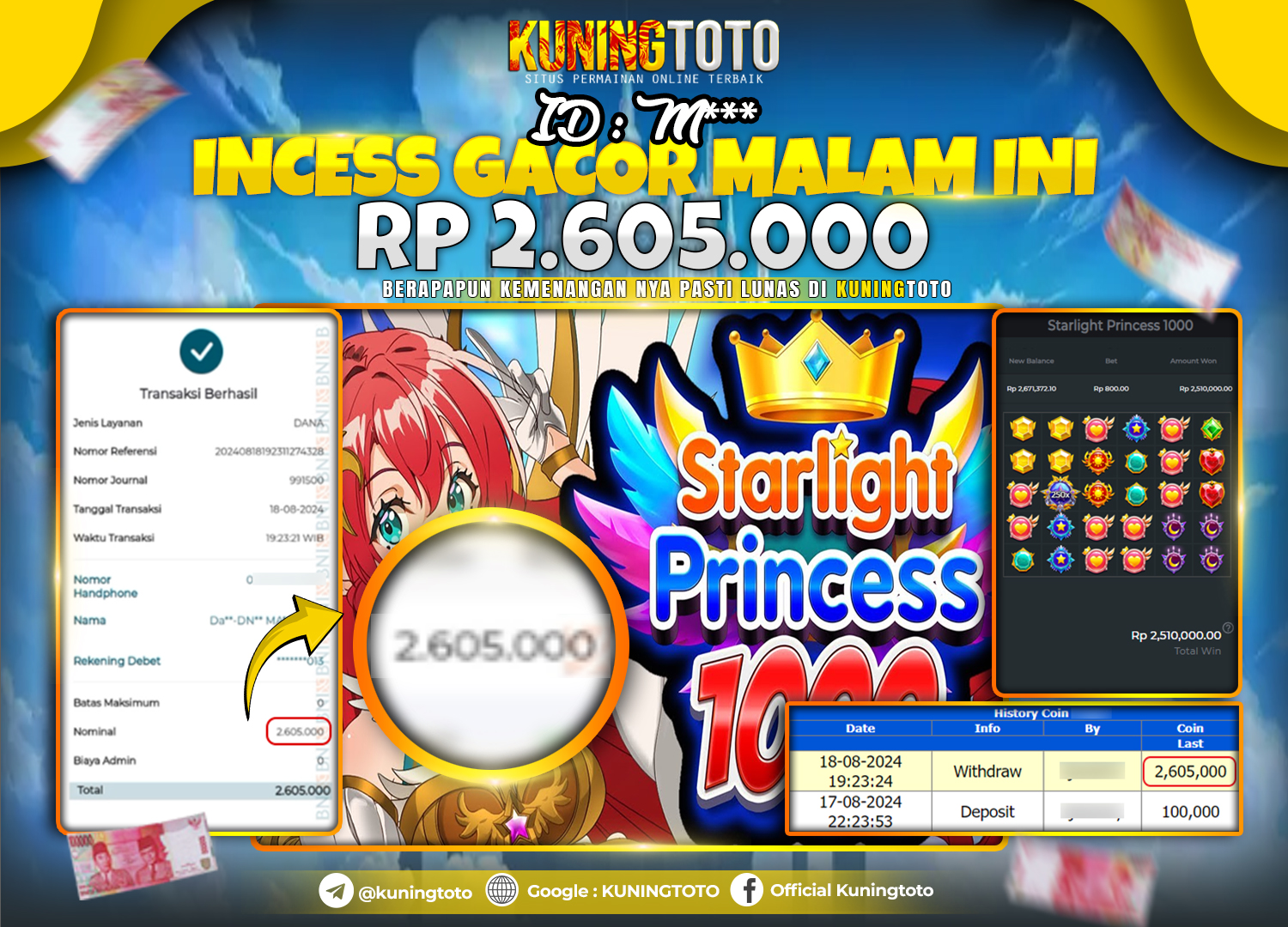 Bukti JP Slot Kuning toto 18 August 2024 Starlight Princess x1000