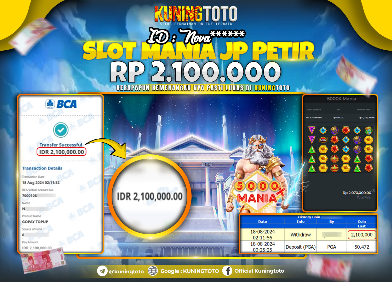 Bukti JP Slot Kuning toto 17 Agustus 2024 5000x Mania