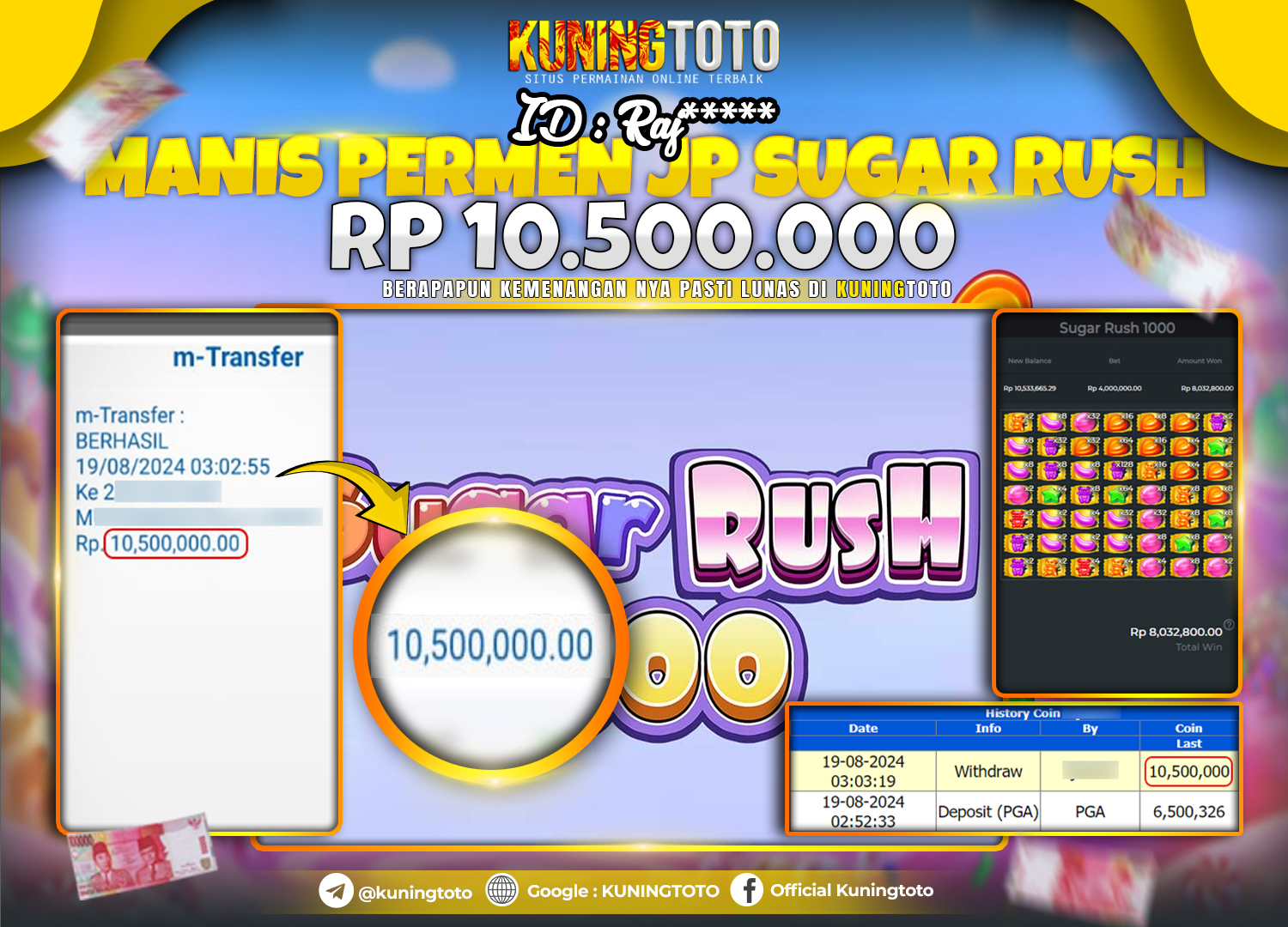 Bukti JP Slot Kuning toto 19 Agustus 2024 Sugar rush 1000