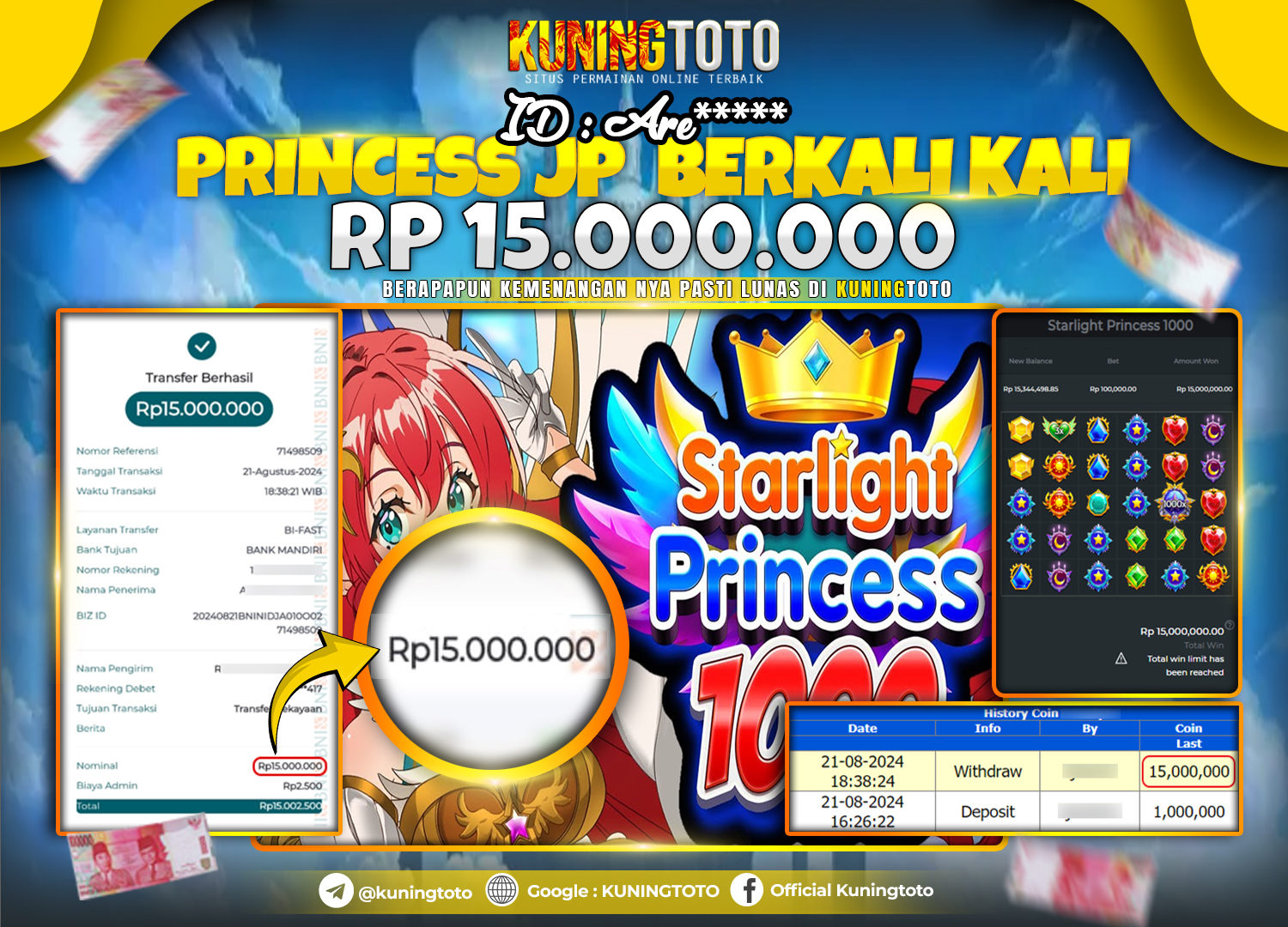 Bukti JP Slot Kuning toto 21 August 2024 Starlight Princess x1000