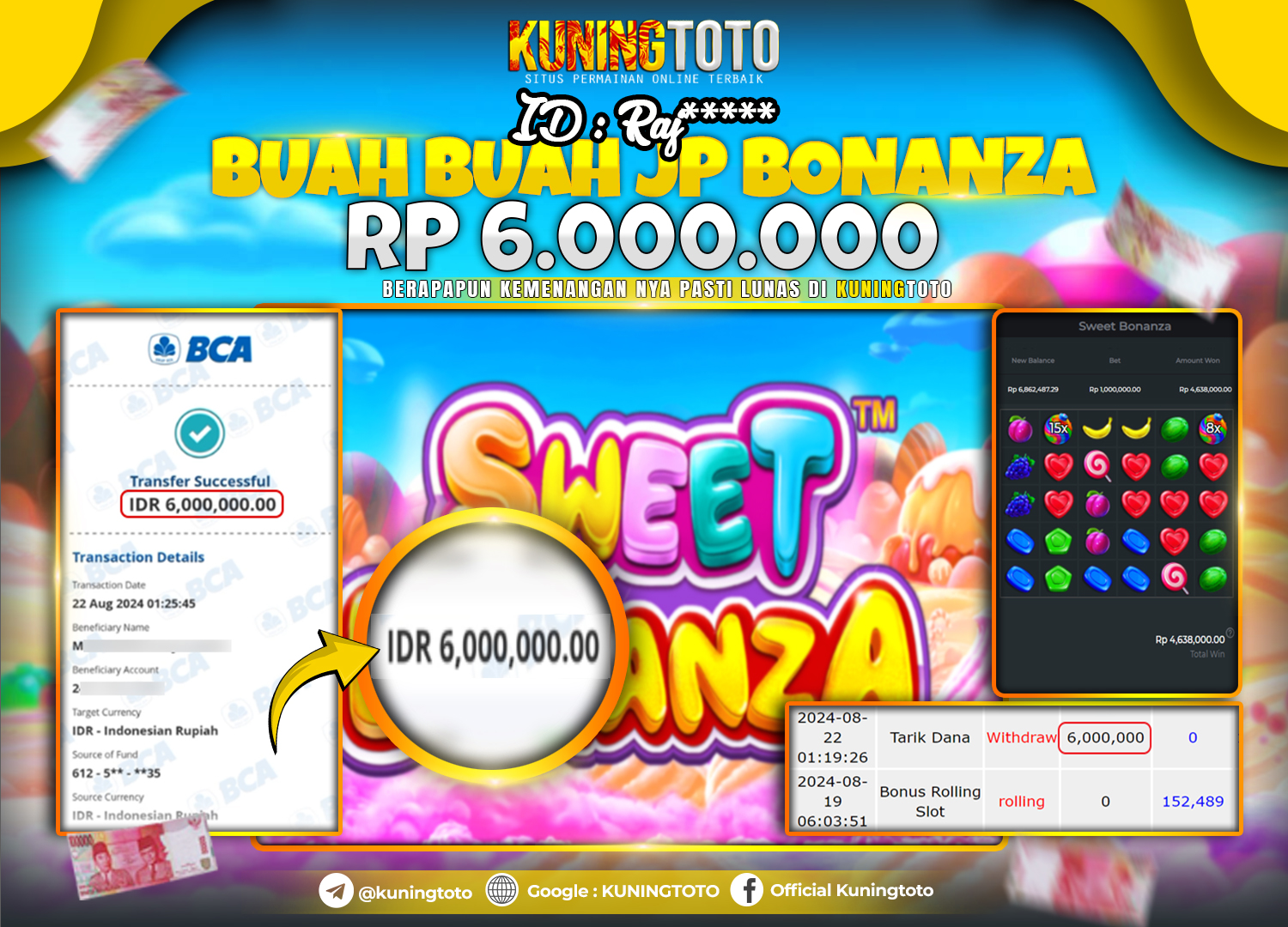 Bukti JP Slot Kuning toto 22 August 2024 Sweet Bonanza