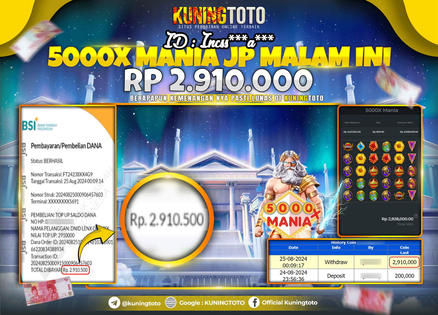 Bukti JP Slot Kuning toto 25 Agustus 2024 5000x Mania