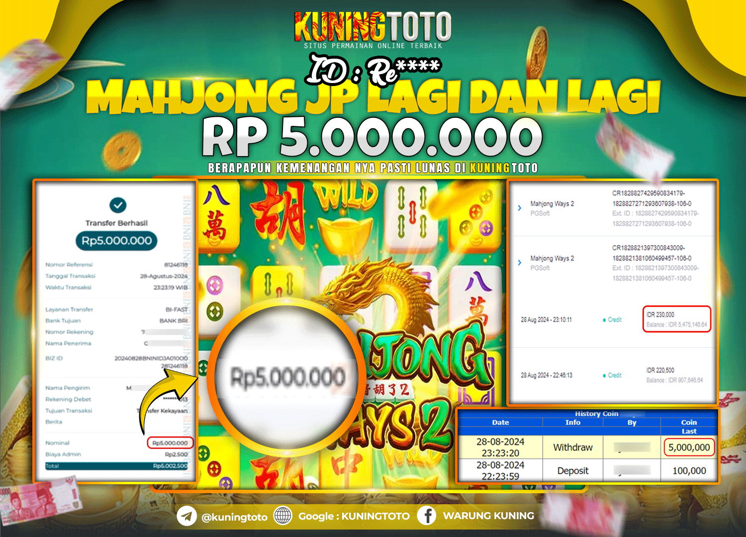 Bukti JP Slot Pgsoft Kuning toto 28 August 2024 Mahjong Ways 2