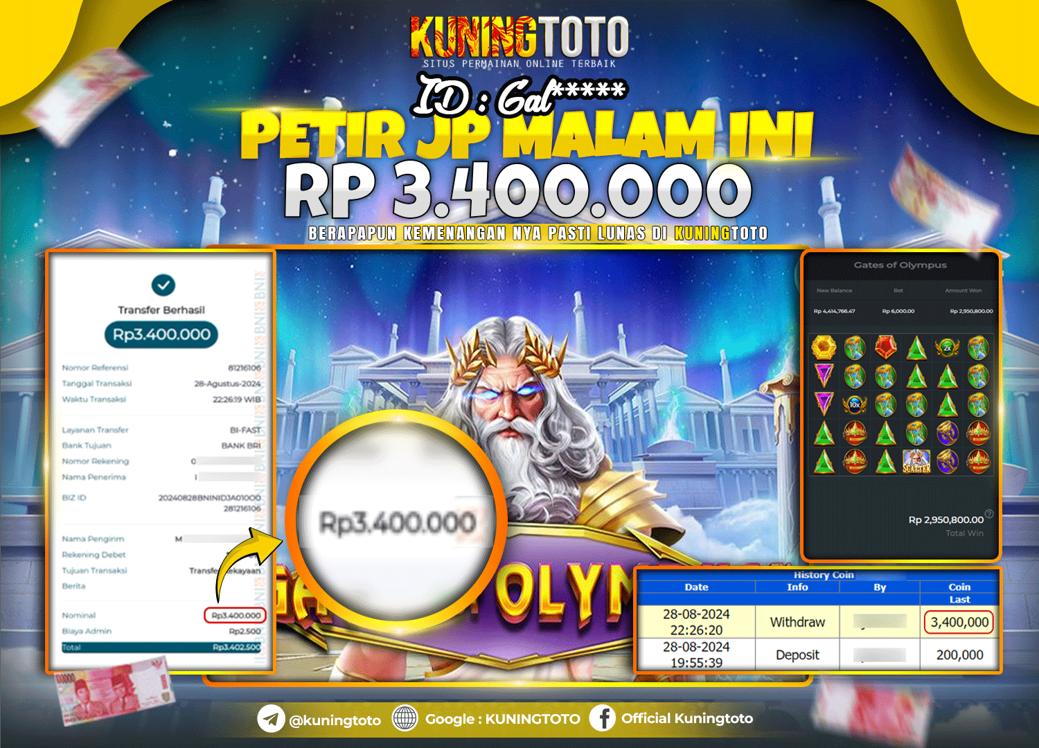 Bukti JP Slot Kuning toto 28 August 2024 Gate of Olympus 