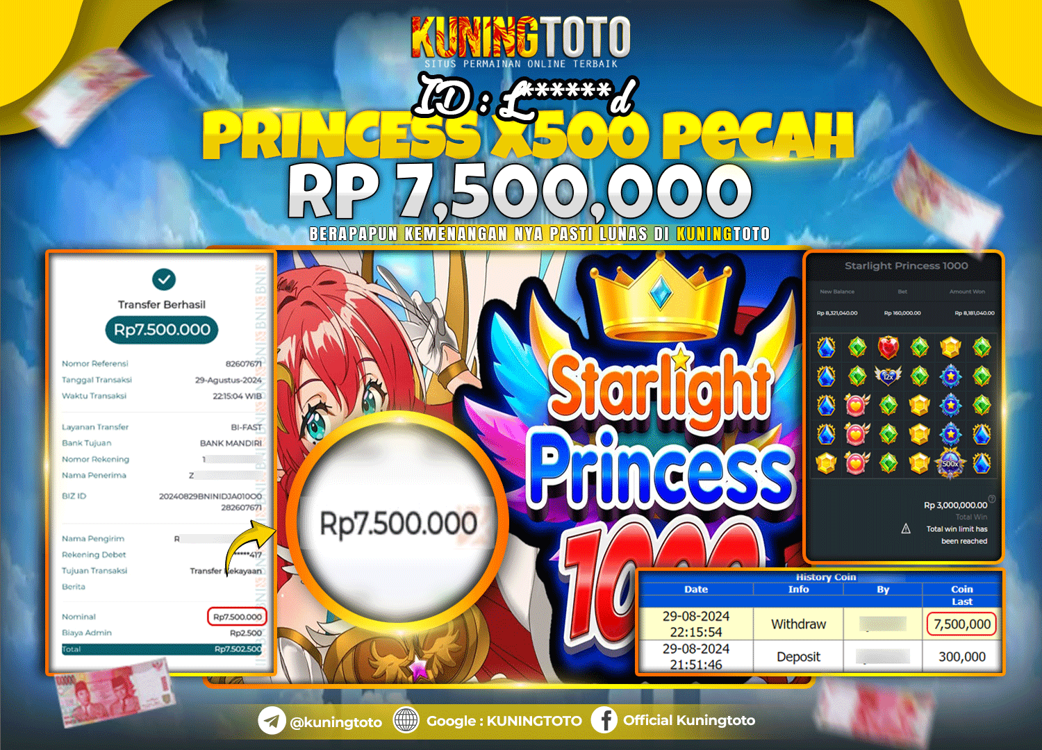 Bukti JP Slot Kuning toto 29 August 2024 Starlight Princess x1000