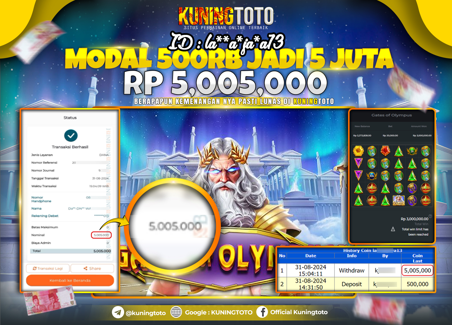 Bukti JP Slot Kuning toto 31 August 2024 Gate of Olympus