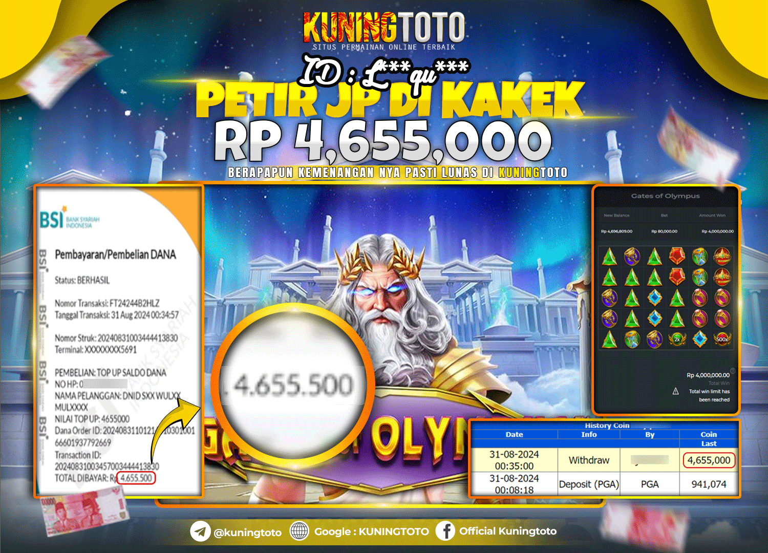 Bukti JP Slot Kuning toto 31 August 2024 Gate of Olympus