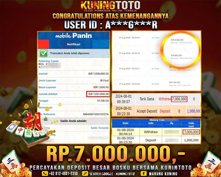 Bukti JP Slot Kuning toto 01 August 2024 Mahjong ways 1