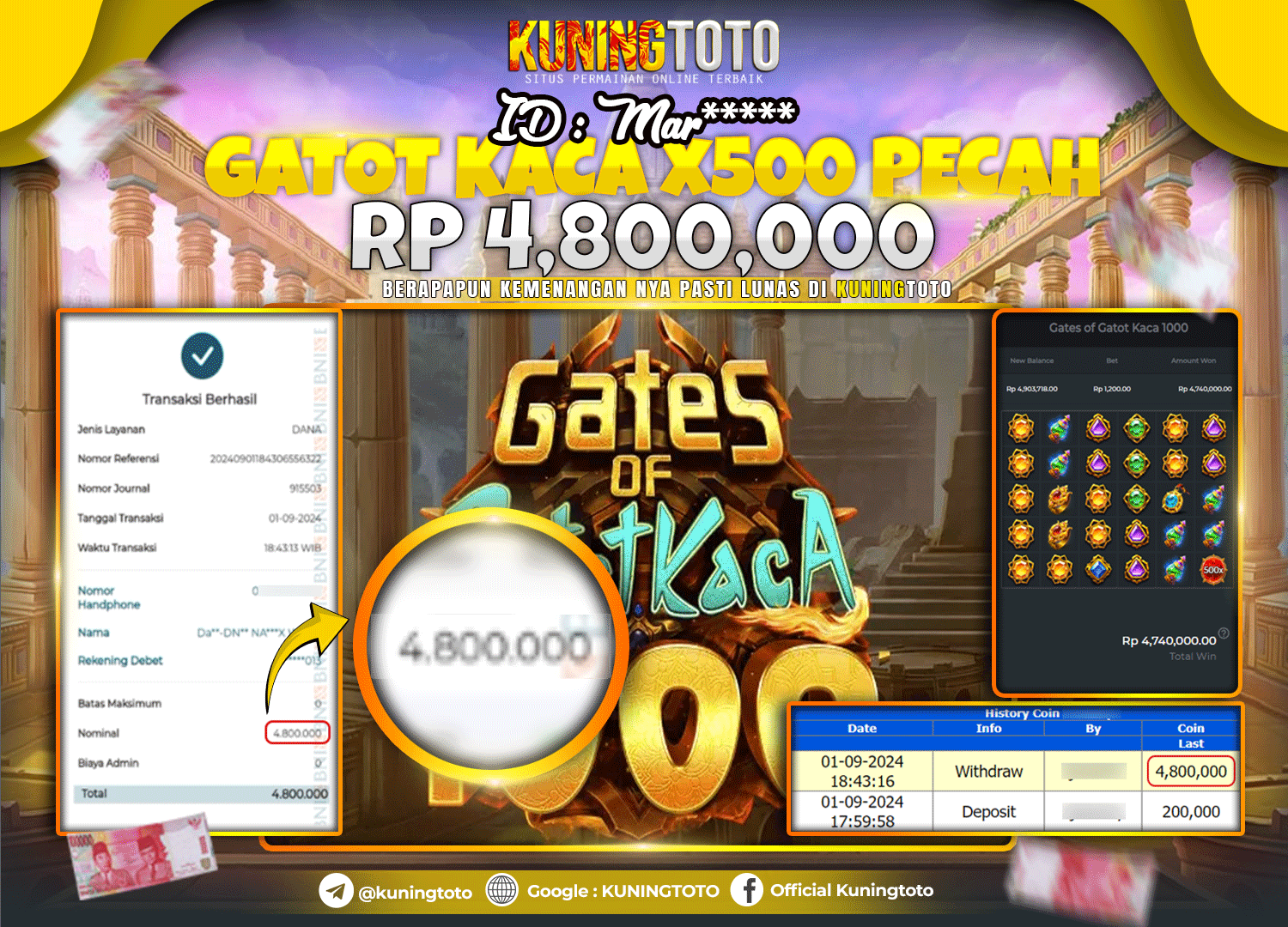 Bukti JP Slot Kuning toto 01 September 2024 Gates Of Gatot Kaca 1000