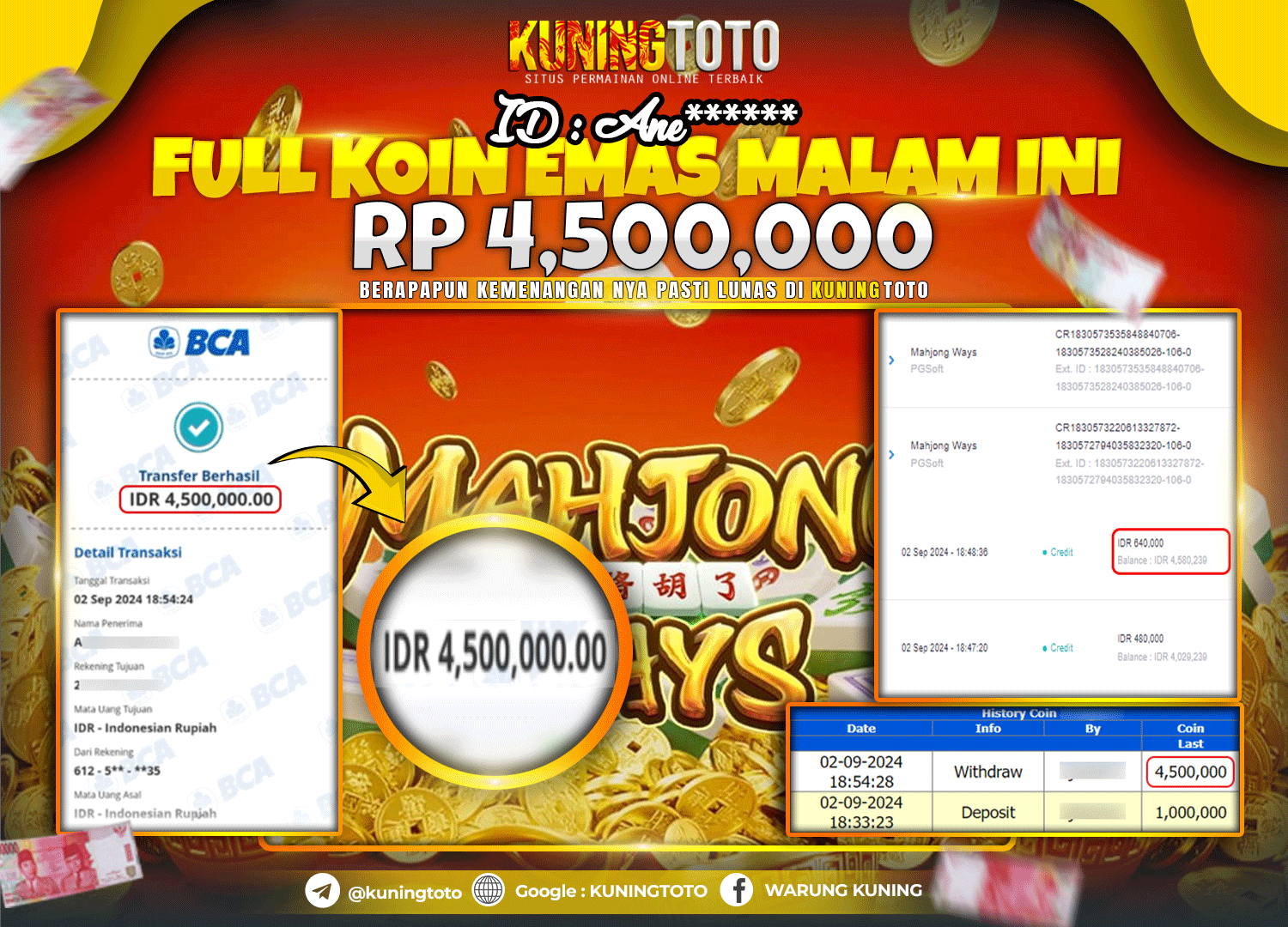 Bukti JP Slot Pgsoft Kuning toto 02 September 2024 Mahjong Ways