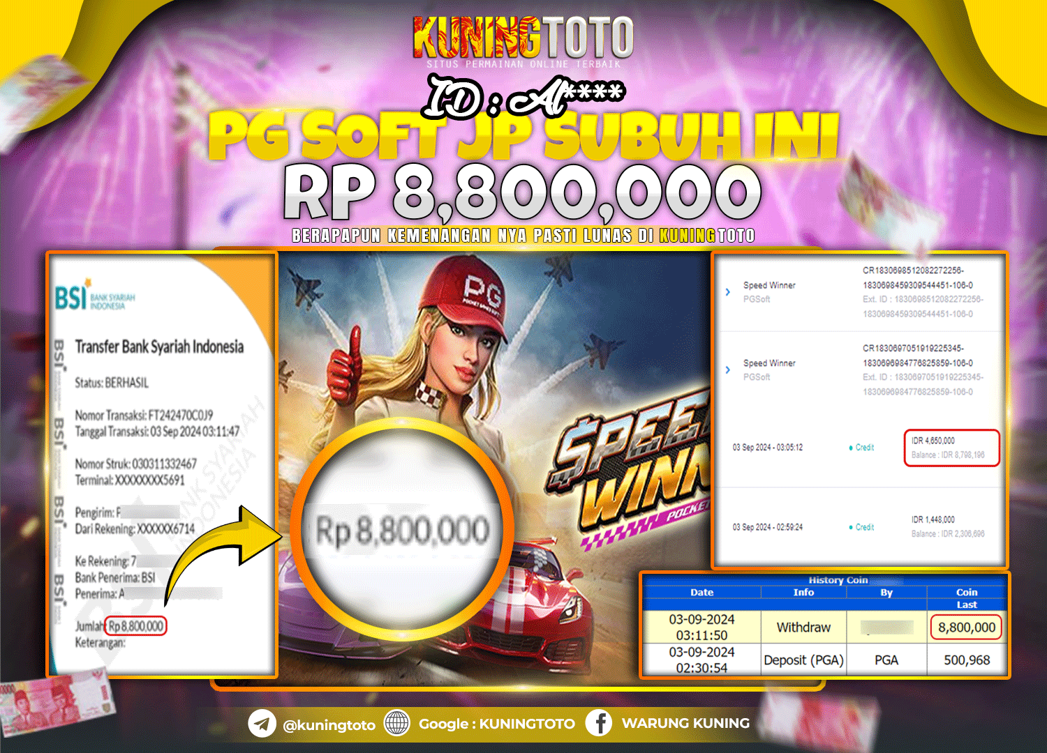 Bukti JP Slot Pgsoft Kuning toto 03 September 2024 Speed Winner