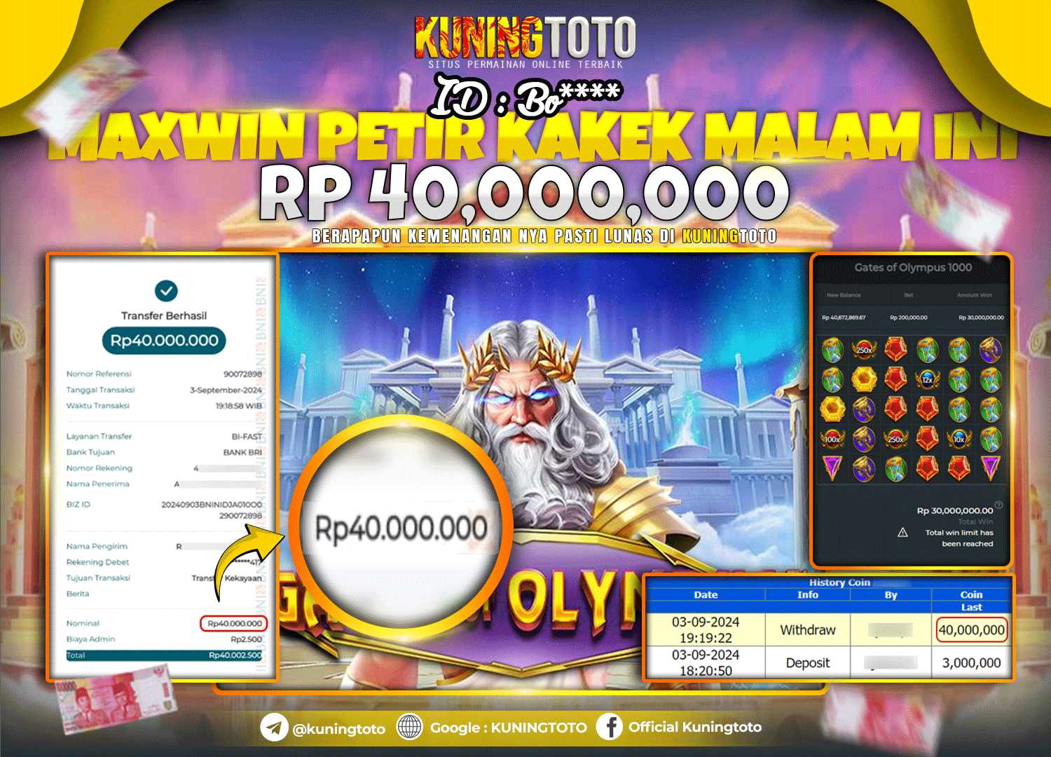 Bukti JP Slot Kuning toto 03 September 2024 Gate of Olympus x1000