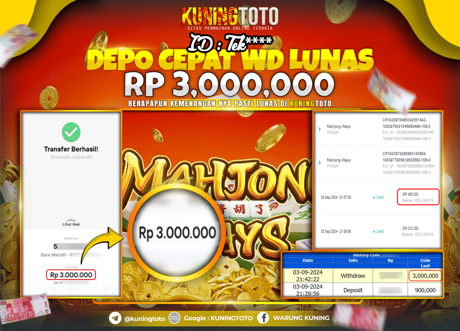 Bukti JP Slot Kuning toto 03 September 2024 Mahjong Ways