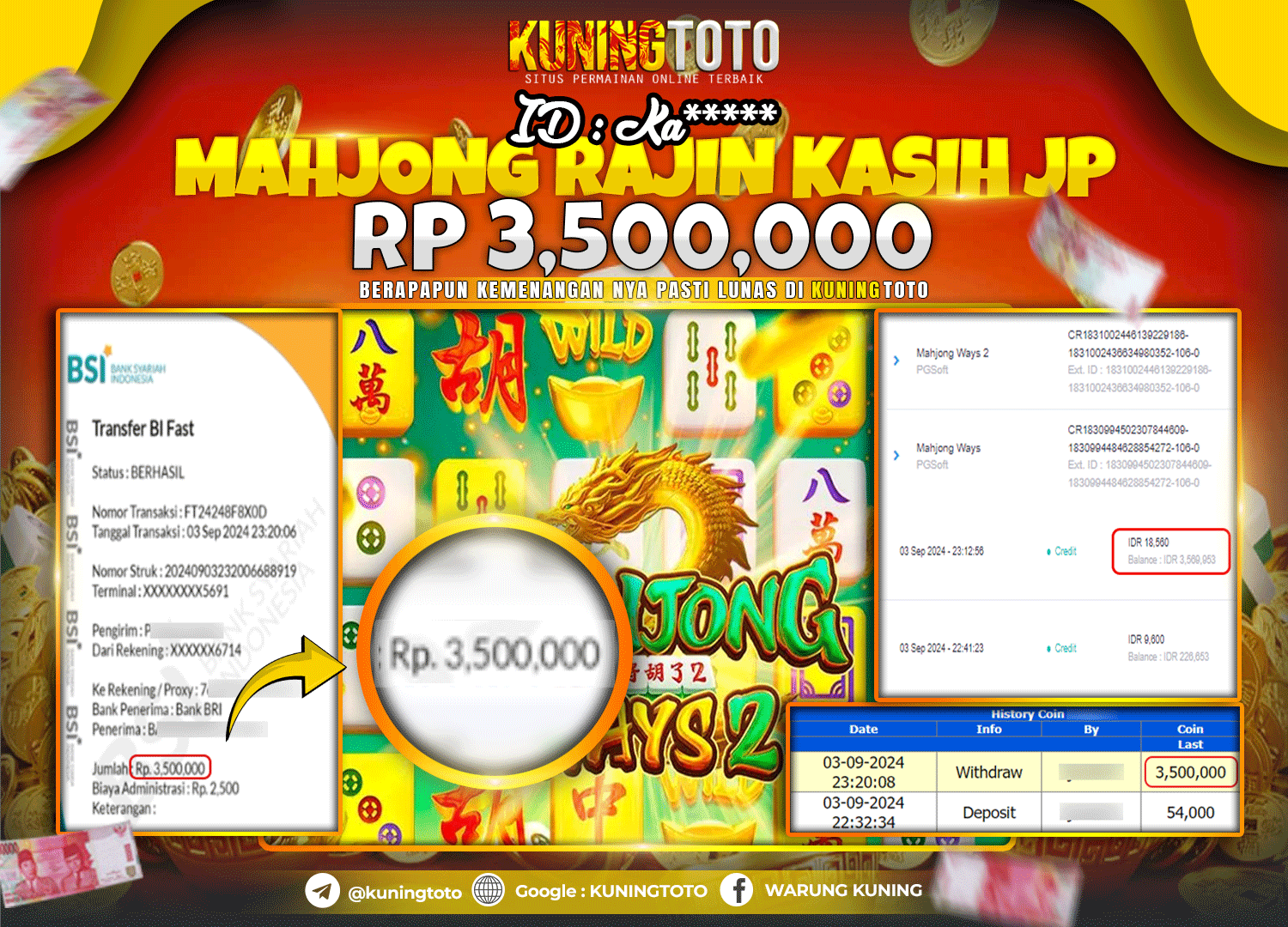 Bukti JP Slot Kuning toto 03 September 2024 Mahjong Ways