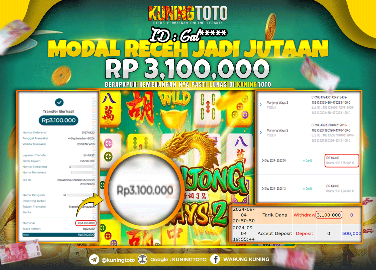 Bukti JP Slot Kuning toto 04 September 2024 Mahjong Ways 2