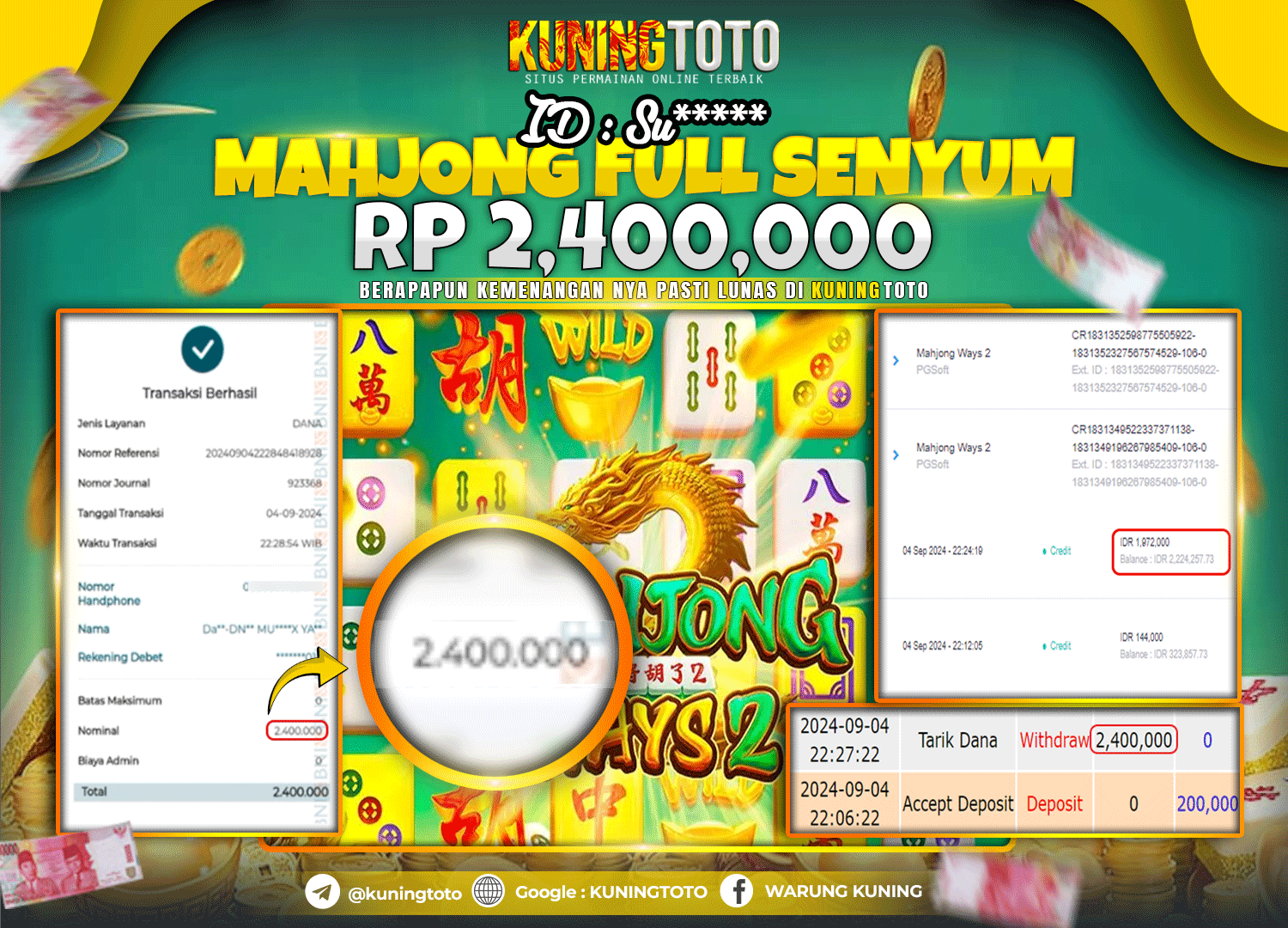 Bukti JP Slot Kuning toto 04 September 2024 Mahjong Ways 2