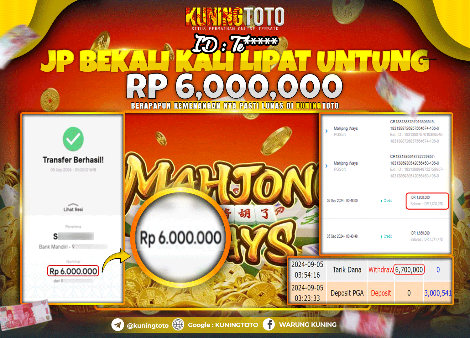 Bukti JP Slot Kuning toto 05 September 2024 Mahjong Ways 