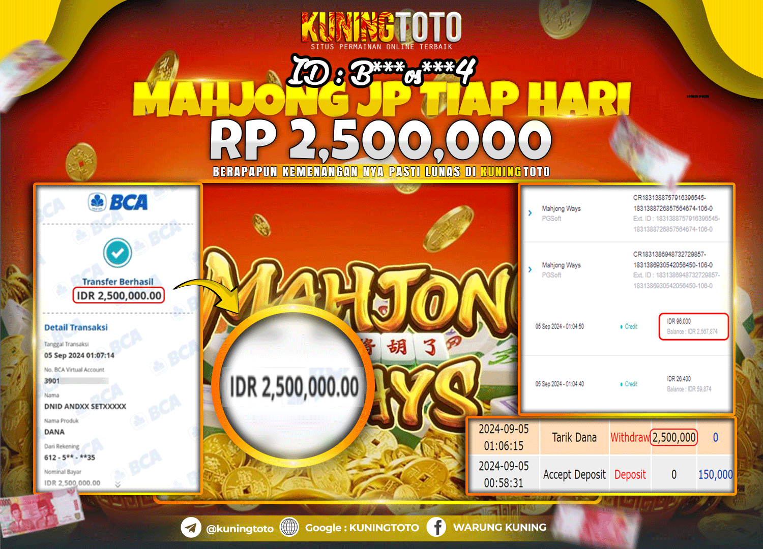 Bukti JP Slot Kuning toto 05 September 2024 Mahjong Ways