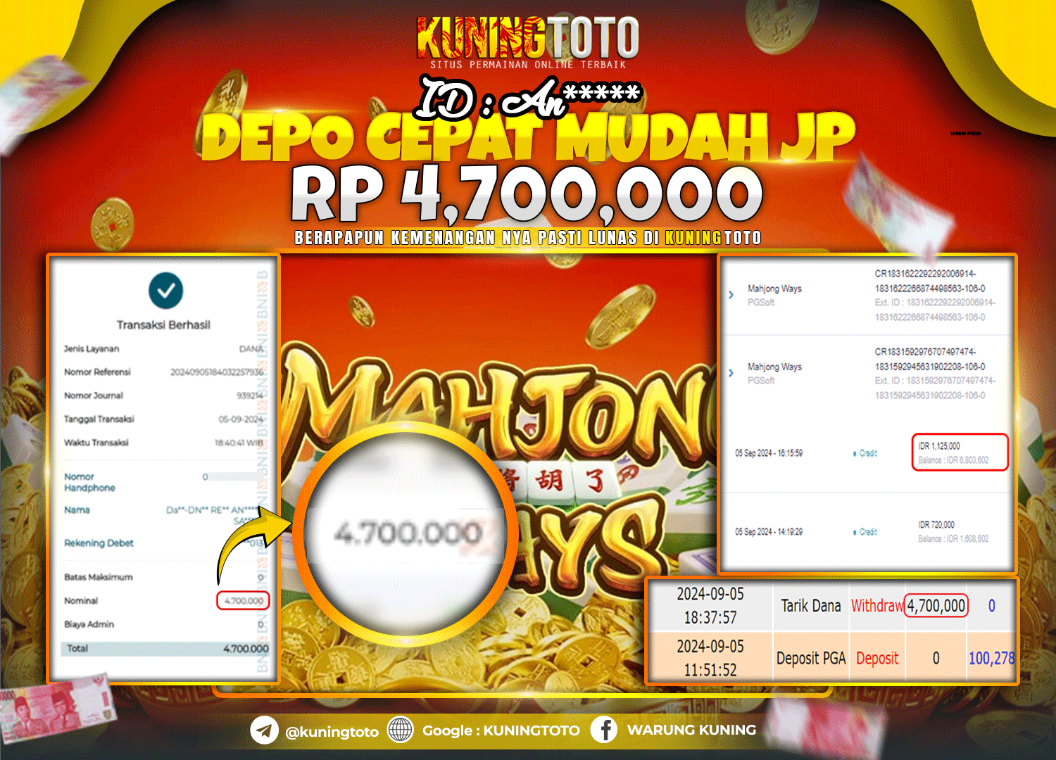 Bukti JP Slot Kuning toto 05 September 2024 Mahjong Ways