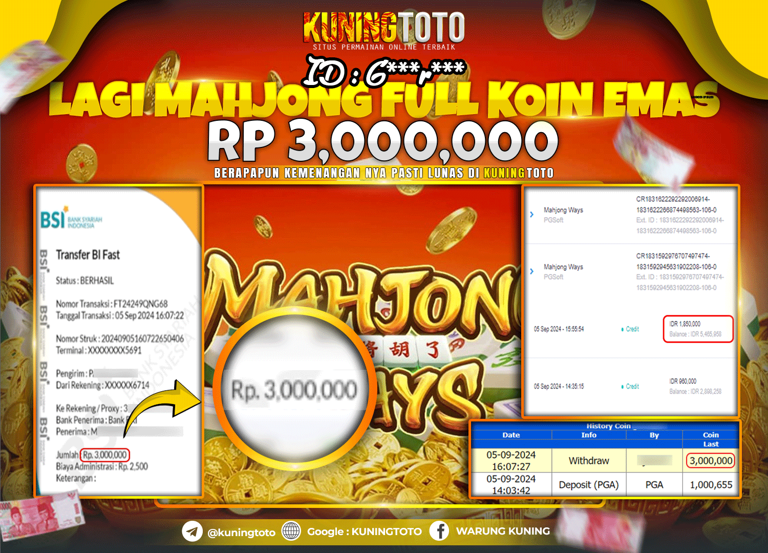 Bukti JP Slot Kuning toto 05 September 2024 Mahjong Ways