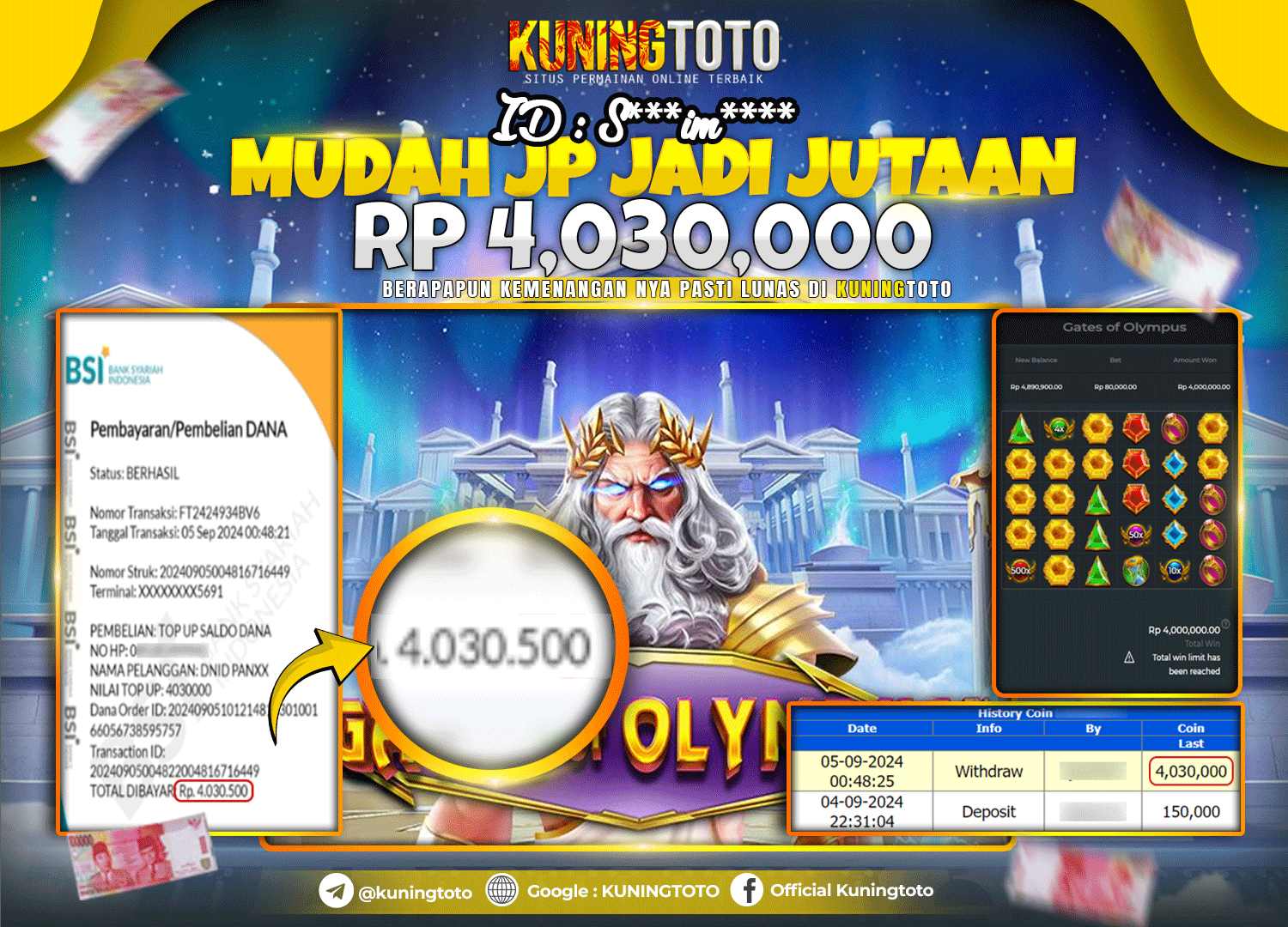 Bukti JP Slot Kuning toto 05 September 2024 Gate of Olympus 