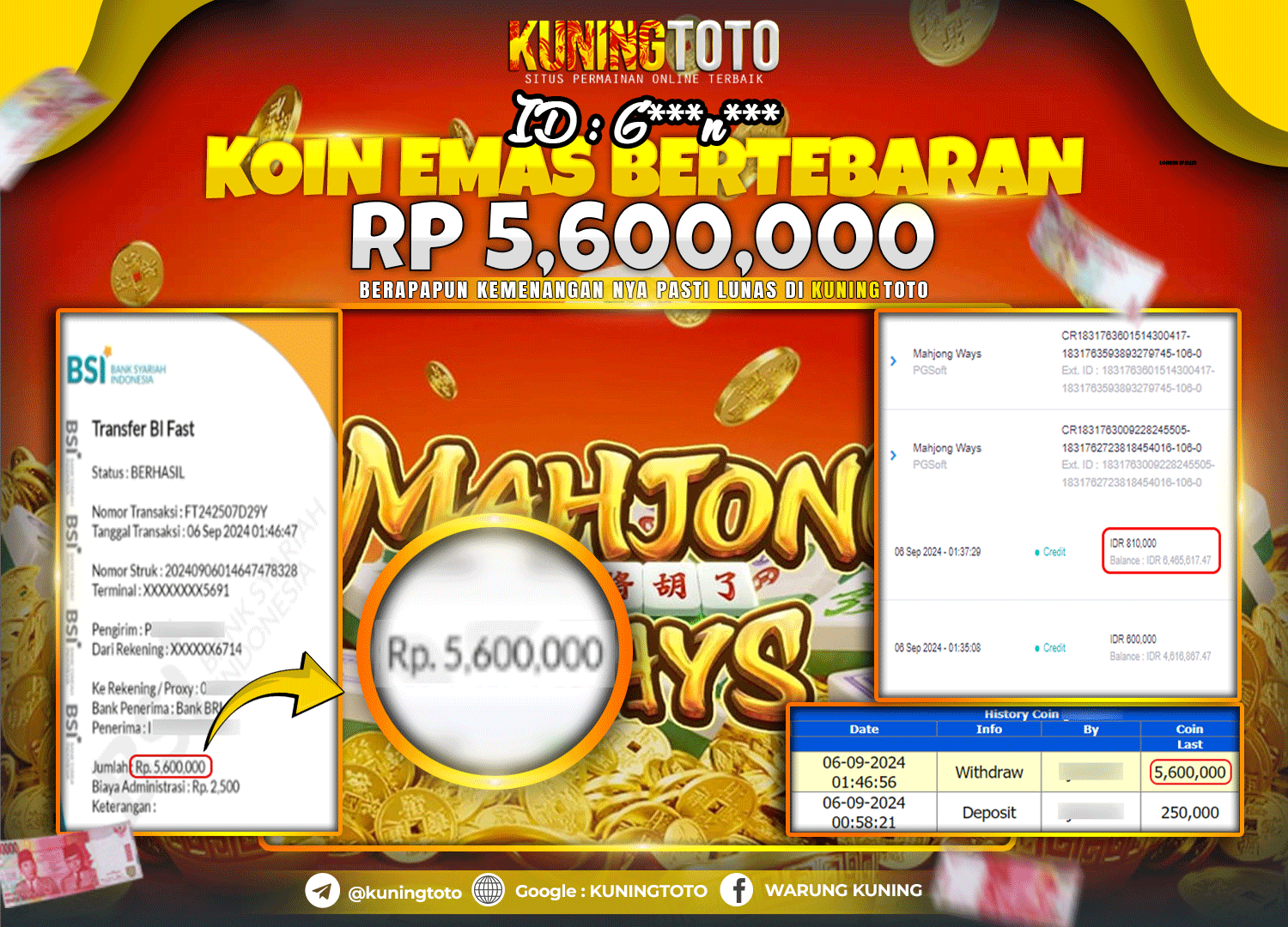 Bukti JP Slot Kuning toto 06 September 2024 Mahjong Ways